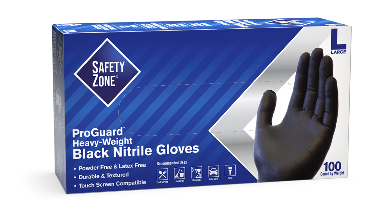 #GNPR-(SIZE)-1-K Supply Source Safety Zone® ProGuard 6 mil Black Powder-free Non-Medical Nitrile Gloves